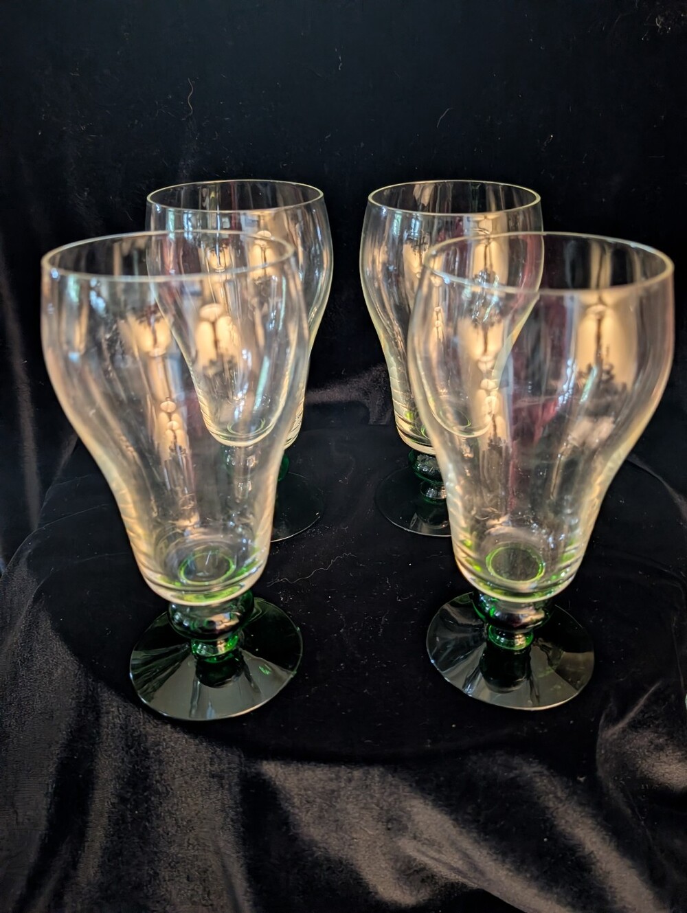 Green Stem Clear Glass Goblets – Set of 4
